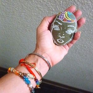"Mind full" Painted Rock Art Gift Kindness Desk Decor Hope Moon Woman